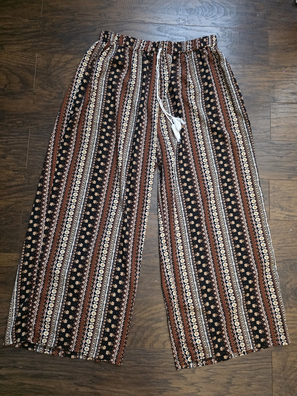 SHEIN Black and Brown Striped Boho Wide Leg Trousers